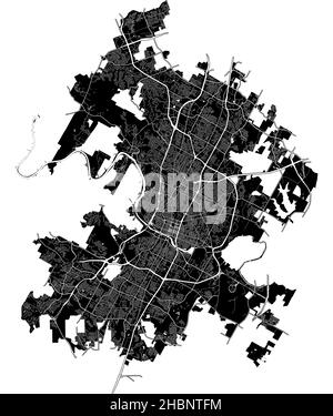 Austin, Texas, United States, high resolution vector map with city boundaries, and editable paths. The city map was drawn with white areas and lines f Stock Vector