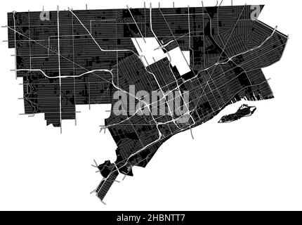 Detroit, Michigan, United States, high resolution vector map with city boundaries, and editable paths. The city map was drawn with white areas and lin Stock Vector