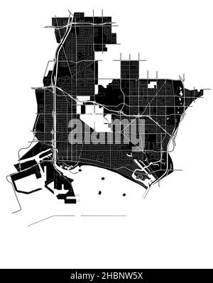 Long Beach, California, United States, high resolution vector map with city boundaries, and editable paths. The city map was drawn with white areas an Stock Vector
