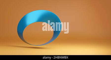 Blue Mobius strip isolated on orange background. 3d illustration. Stock Photo