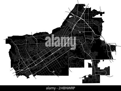 Riverside, California, United States, high resolution vector map with city boundaries, and editable paths. The city map was drawn with white areas and Stock Vector