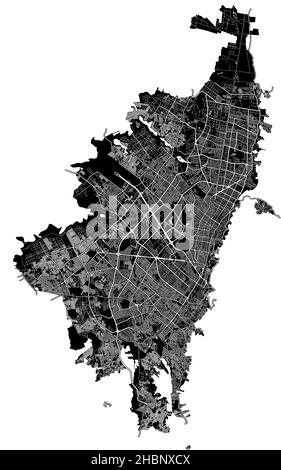 Bogota, Colombia, high resolution vector map with city boundaries, and editable paths. The city map was drawn with white areas and lines for main road Stock Vector