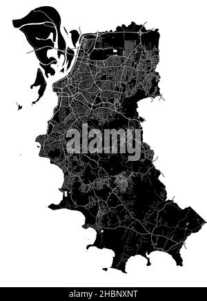 Porto Alegre, Brazil, high resolution vector map with city boundaries, and editable paths. The city map was drawn with white areas and lines for main Stock Vector