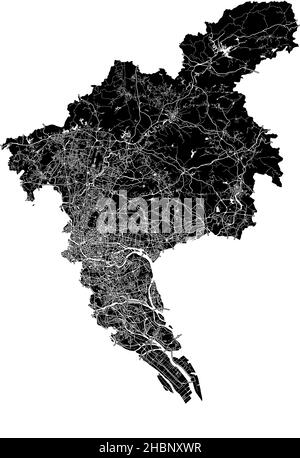 Guangzhou, China, high resolution vector map with city boundaries, and editable paths. The city map was drawn with white areas and lines for main road Stock Vector