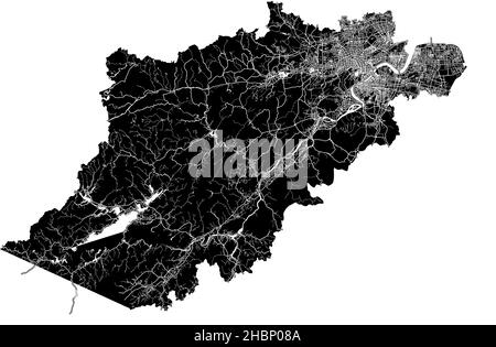 Hangzhou, China, high resolution vector map with city boundaries, and editable paths. The city map was drawn with white areas and lines for main roads Stock Vector