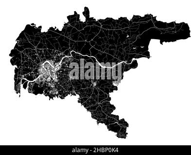 Surat, India, high resolution vector map with city boundaries, and editable paths. The city map was drawn with white areas and lines for main roads, s Stock Vector