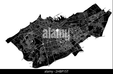 Casablanca, Morocco, high resolution vector map with city boundaries, and editable paths. The city map was drawn with white areas and lines for main r Stock Vector