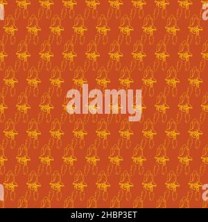 Vector dark orange simple space shuttle blast outlines monochrome repeat pattern. Great for kids wall murals and wrapping paper or fabric. Stock Vector