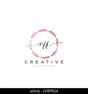 MI Initial handwriting minimalist geometric logo template vector art, Logo for business beauty, fashion, and other art Stock Vector