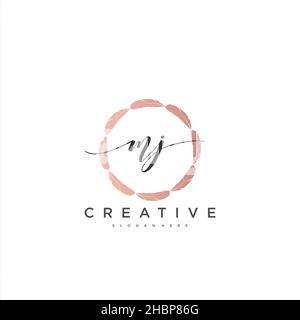MJ Initial handwriting minimalist geometric logo template vector art, Logo for business beauty, fashion, and other art Stock Vector