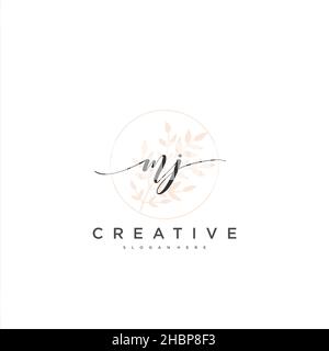 MJ Initial handwriting minimalist geometric logo template vector art, Logo for business beauty, fashion, and other art Stock Vector