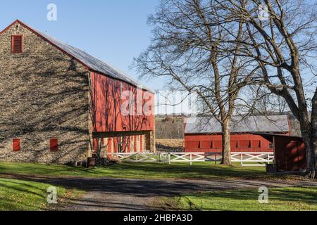 Picturesque red barn in rural Pennsylvania in autumn Stock Photo