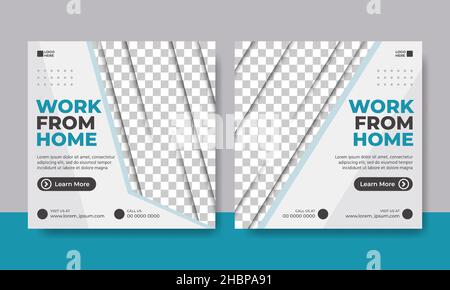 Flyer or social media post template work from home themed Stock Vector
