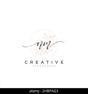 NM Initial handwriting minimalist geometric logo template vector art, Logo for business beauty, fashion, and other art Stock Vector
