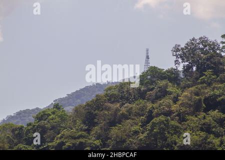 communication antennas at the sumare hill in rio de janeiro. Stock Photo