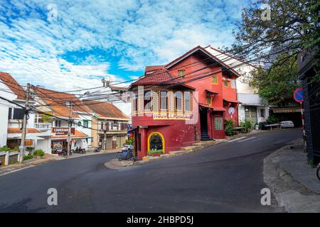 Nguyet Vong Lau is an old house with Chinese architecture and used for food and drink business inside, which attracts tourists to visit in Da Lat Stock Photo