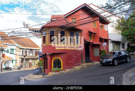 Nguyet Vong Lau is an old house with Chinese architecture and used for food and drink business inside, which attracts tourists to visit in Da Lat Stock Photo