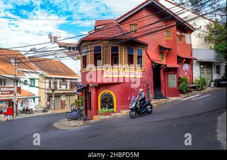 Nguyet Vong Lau is an old house with Chinese architecture and used for food and drink business inside, which attracts tourists to visit in Da Lat Stock Photo