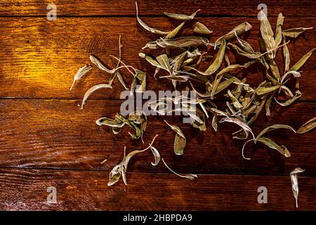 A closeup shot of dried sage leaves used for tea Stock Photo