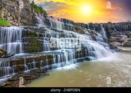 Mystical waterfall in the Da Lat plateau, Vietnam. This is known as the first Southeast Asian waterfall in the wild beauty attracted many tourists Stock Photo