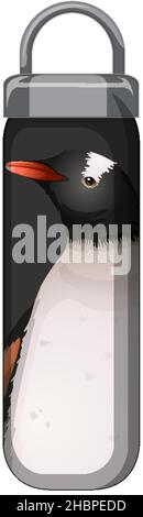 A black thermos bottle with penguin pattern illustration Stock Vector