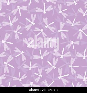 Seamless pattern with dragonfly on color background. Romantic vector illustration. Adorable cartoon character. Template design for invitation, textile Stock Vector