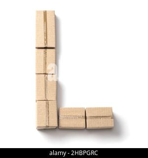 Letter L. Alphabet from cardboard boxes for delivery isolated on white background. Stock Photo