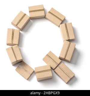 Letter Q. Alphabet from cardboard boxes for delivery isolated on white background. Stock Photo