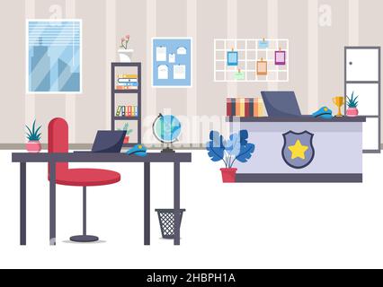 Police station interior with jail cell outline illustration Stock ...