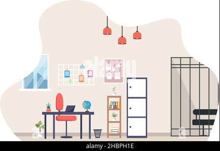 Police station interior with jail cell 2D vector illustration Stock ...