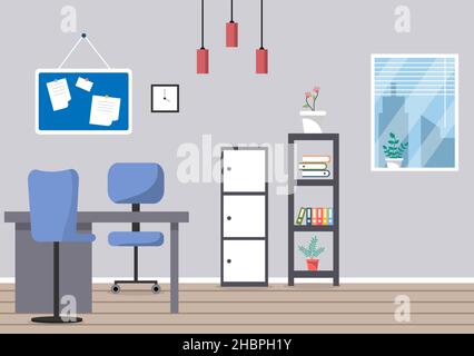 Police Station Department Building with Investigation Bureau Room Interior, Prison Cell and Office Furniture in Flat Style Background Illustration Stock Vector