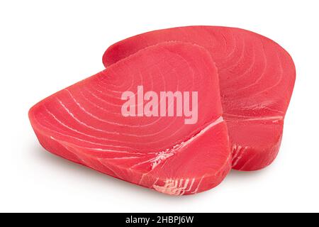 Fresh tuna fish fillet steak isolated on white background with clipping path and full depth of field Stock Photo