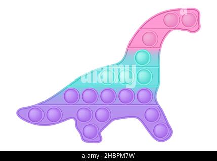 Popit figure dinosaur a fashionable silicon toy for fidgets. Addictive anti stress toy in pastel colors. Bubble anxiety developing vibrant pop it toys Stock Vector