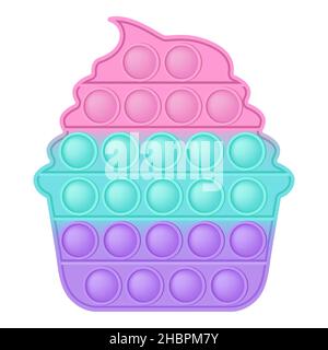 Popit figure cupcake as a fashionable silicon fidget toys. Addictive anti stress toy in pastel colors. Bubble anxiety developing vibrant pop it toys f Stock Vector