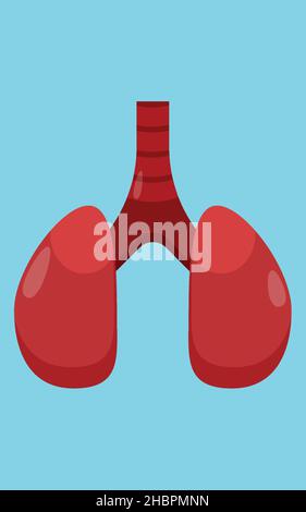 Lungs icon. Colorful illustration of human lungs isolated on blue background. Stock Vector