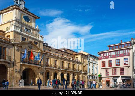 Artistic Historic building town hall in the Center of Oviedo City, Asturias, Spain. Stock Photo