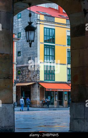 Archs in Main square Plaza Mayor in the neighborhood of Cimadevilla, Gijón, Asturias, Spain, Europe Stock Photo