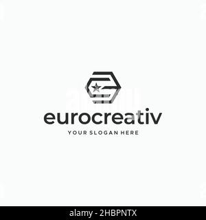minimalist euro creativ stars hexagon logo design Stock Vector