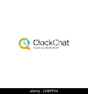 flat colorful Clock Chat bubble timer Logo design Stock Vector
