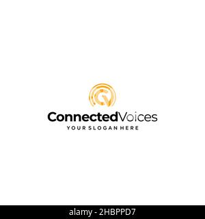 Flat initial CV Connected Voices logo design Stock Vector