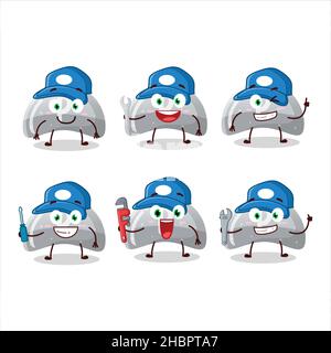 mechanic curve white gummy candy cute mascot character with pliers. Vector illustration Stock Vector