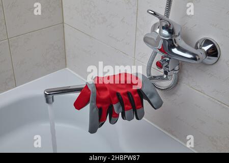 Completed the repair of the plumbing switch of the shower valve Stock Photo
