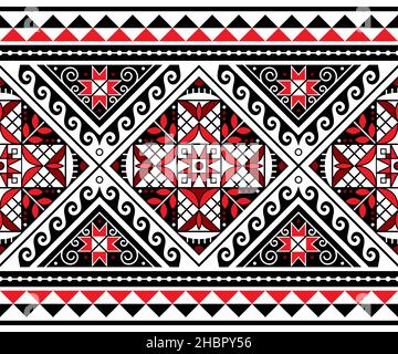 Hutsul Pisanky - traditional Ukrainian Easter eggs vector seamless long horizontal pattern, decorative background with stars and geometric shapes Stock Vector