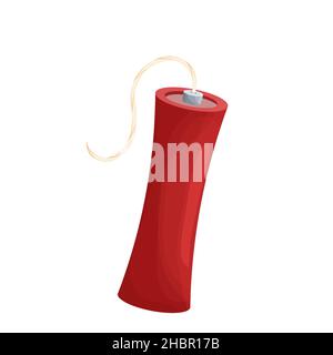 Red dynamite stick, bomb in cartoon style isolated on white background. Weapon vintage game element. Explosion object. Vector illustration Stock Vector