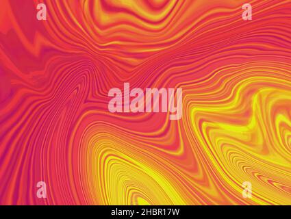 Psychedelic pink-red, yellow Colored liquid marble liquid abstract art background. Trendy colored marble style. Ideal for web, advertising, prints. Stock Photo