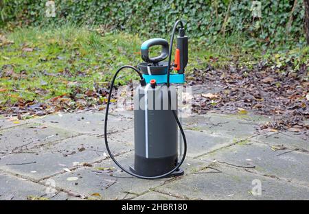 Pesticide sprayer, small and portable, waiting to be used Stock Photo