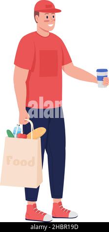 Man delivering food semi flat color vector character Stock Vector