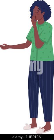 Tired woman semi flat color vector character Stock Vector