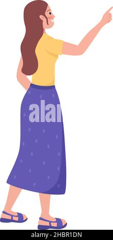 Happy woman pointing with hand semi flat color vector character Stock Vector