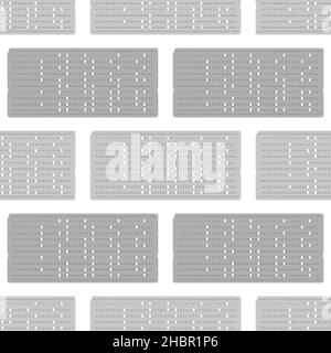 Old Vintage Computer Data Storage. Paper Punched Card Isolated on White Background. Seamless Pattern Stock Vector